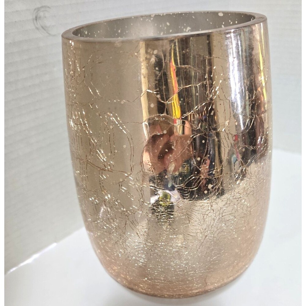 8" Gold Crackle Mercury Glass Candle Jar Holder Large Decorative Home Decor - Picture 5 of 6